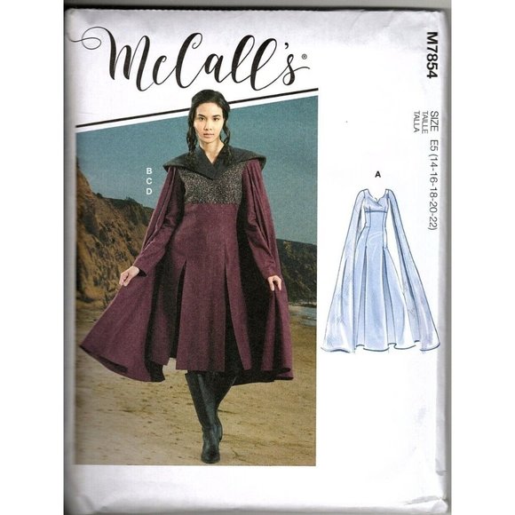 McCalls M7854 Misses 14 to 22 Medieval Costume Dress Cloak Uncut Sewing Pattern - Picture 1 of 9